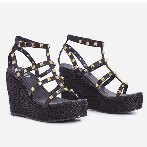 Black studded wedges Clearance